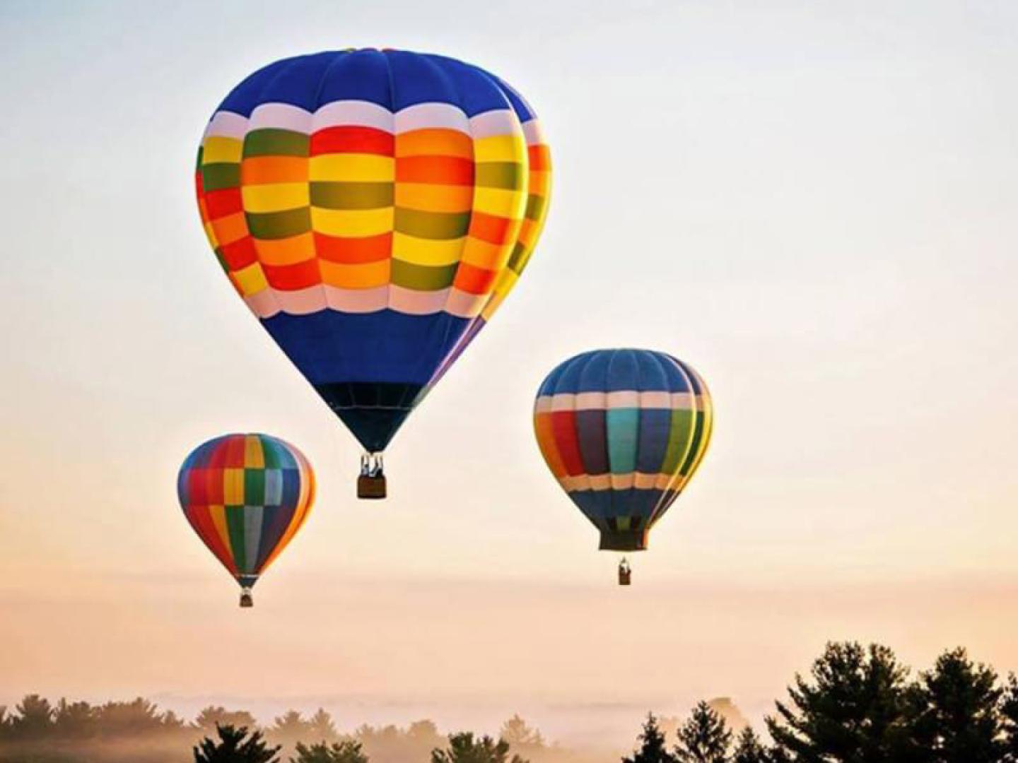 Globos aerostáticos en el Adirondack Balloon Festival en Lake George, Nueva York