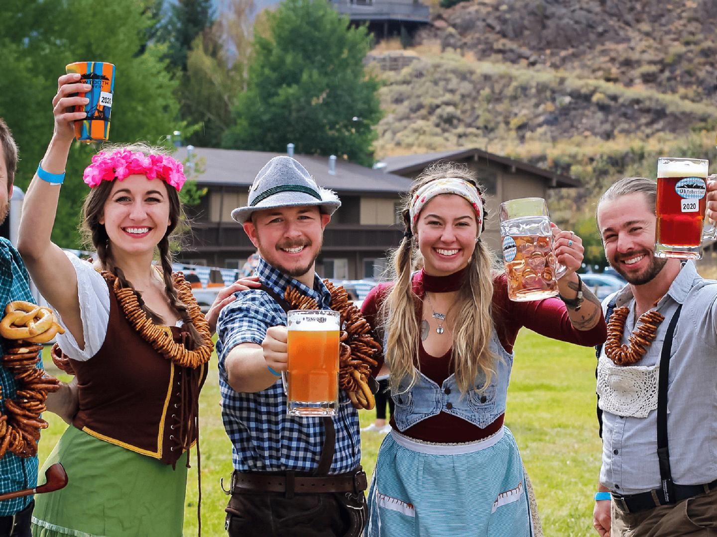 Attendees raise their steins at the annual Oktoberfest in Ketchum, Idaho