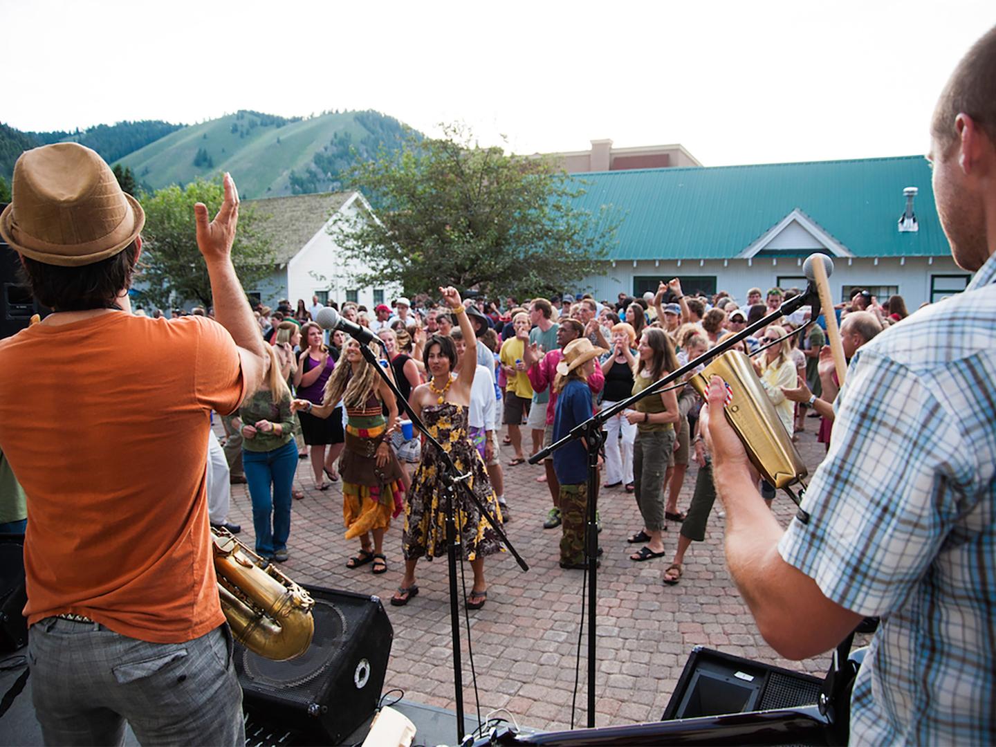 A band performs for a crowd in downtown Ketchem, Idaho, during the annal Ketch’em Alive concert series