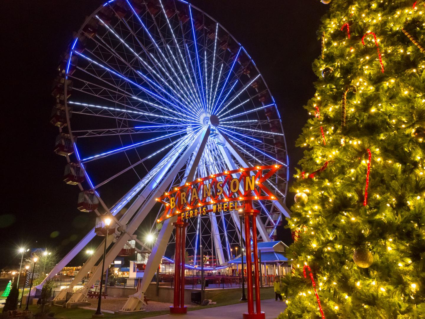Christmas decorations at the Branson Ferris Wheel in Branson, Missouri