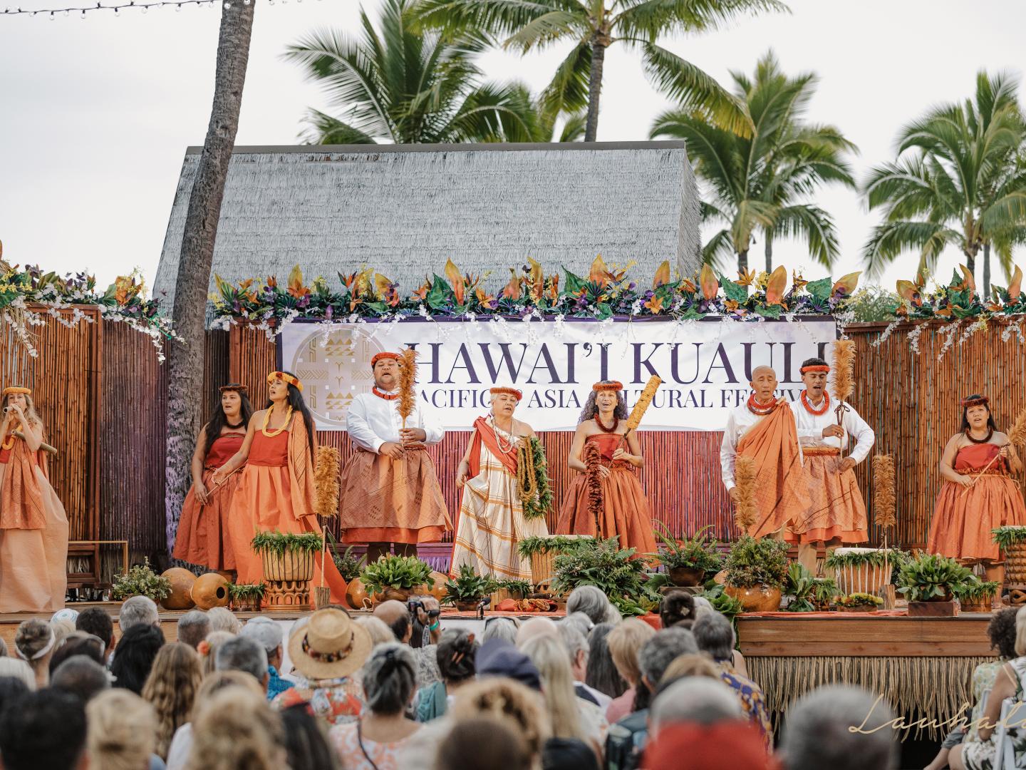 Performers onstage during the Hawaiʻi Kuauli Pacific & Asia Cultural Festival on Hawai’i Island