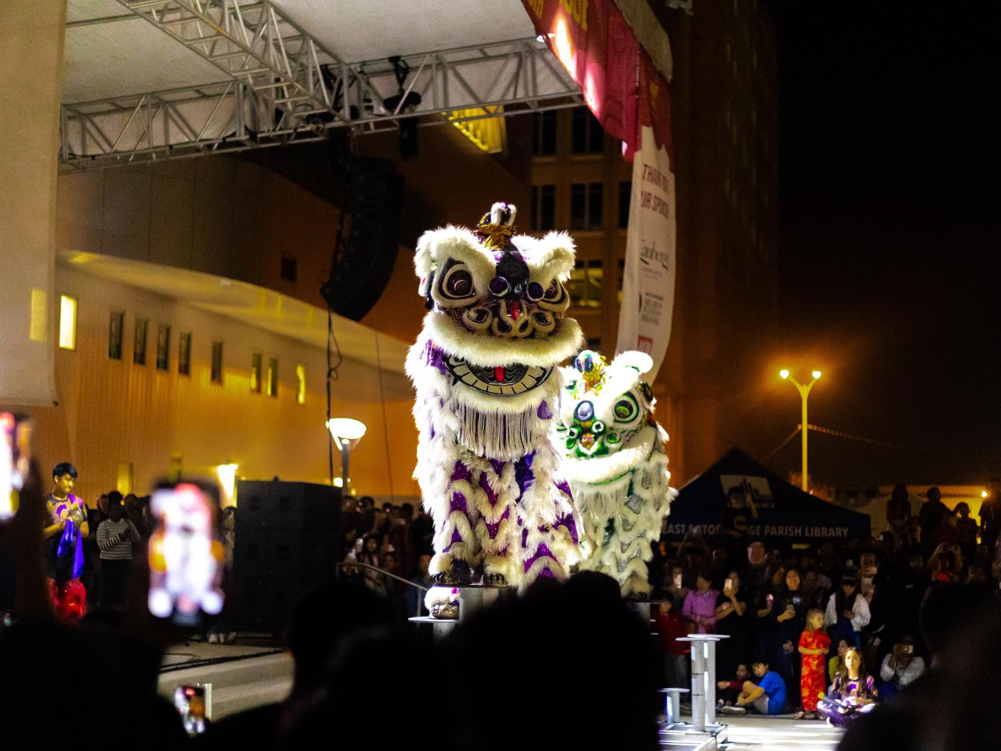 A dragon puppet entertains crowds at Night Market BTR in Baton Rouge, Louisiana