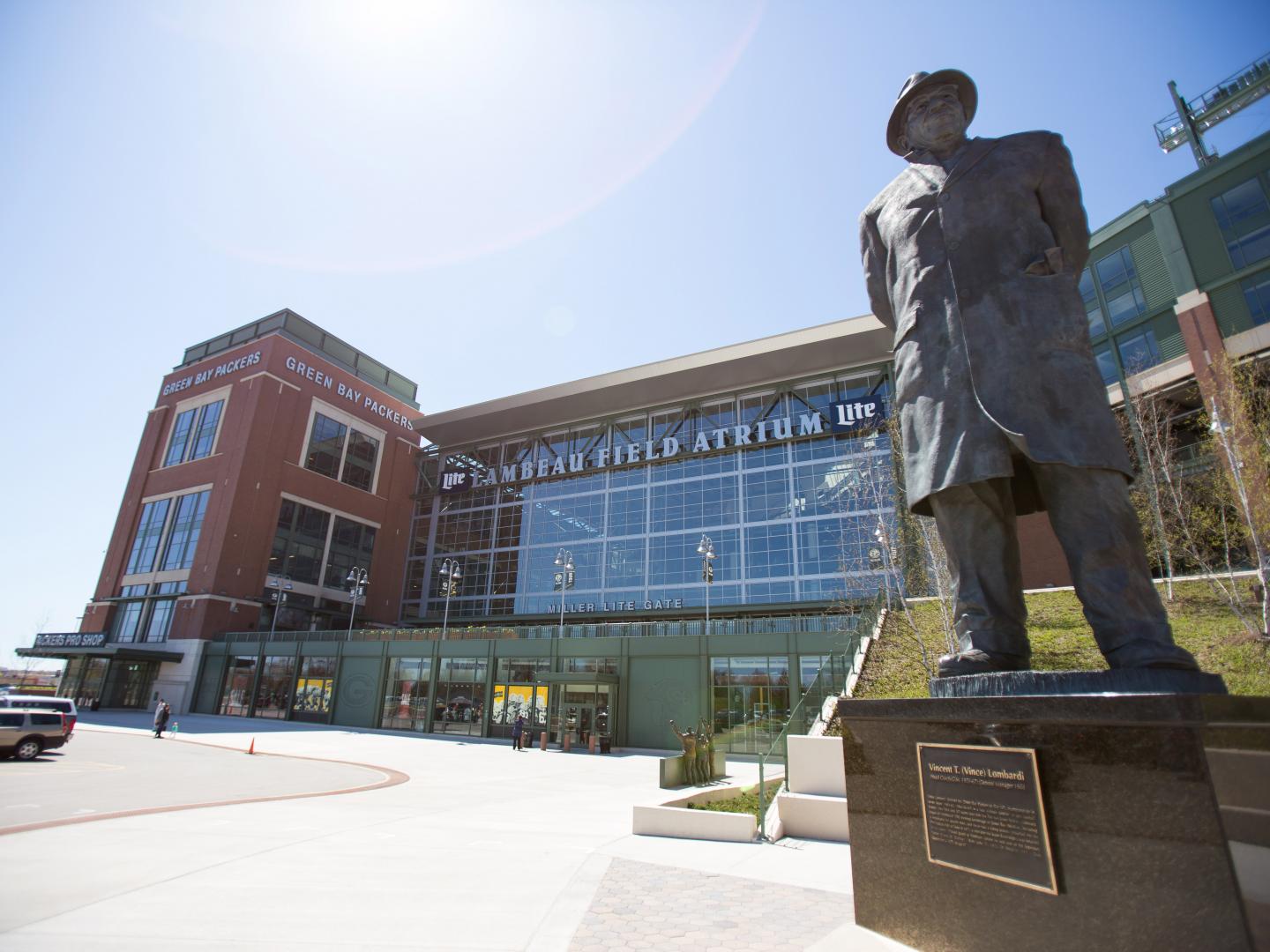 Exterior view of Lambeau Field, home of the Green Bay Packers, in Wisconsin