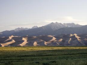 Meadows, sand dunes and mountains all make up the landscapes of Great Sand Dunes National Park in Colorado Meadows, sand dunes and mountains all make up the landscapes of Great Sand Dunes National Park in Colorado