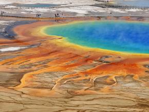 The vibrant hues of Grand Prismatic Spring in Yellowstone National Park, Wyoming The vibrant hues of Grand Prismatic Spring in Yellowstone National Park, Wyoming