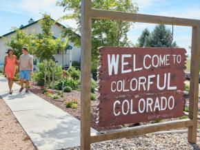 Signage outside the Colorado Welcome Center in Denver, Colorado Signage outside the Colorado Welcome Center in Denver, Colorado