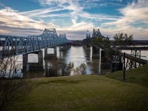 The old and new Vicksburg Bridges spanning the Mississippi River