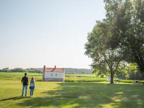 Couple viewing historic sites at Monocacy National Battlefield in Frederick, Maryland Couple viewing historic sites at Monocacy National Battlefield in Frederick, Maryland