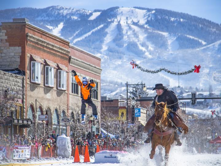 Participating in equestrian events at the Steamboat Winter Carnival in Steamboat Springs, Colorado