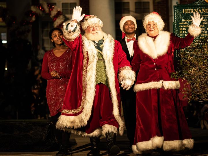 Santa Claus arrives at Christmas on Main Street
