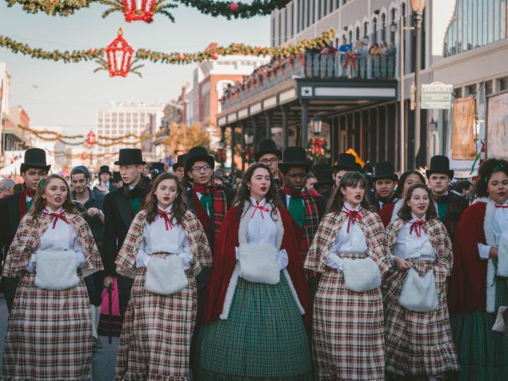 Costumed performers during the annual Dickens on The Strand event in Galveston, Texas