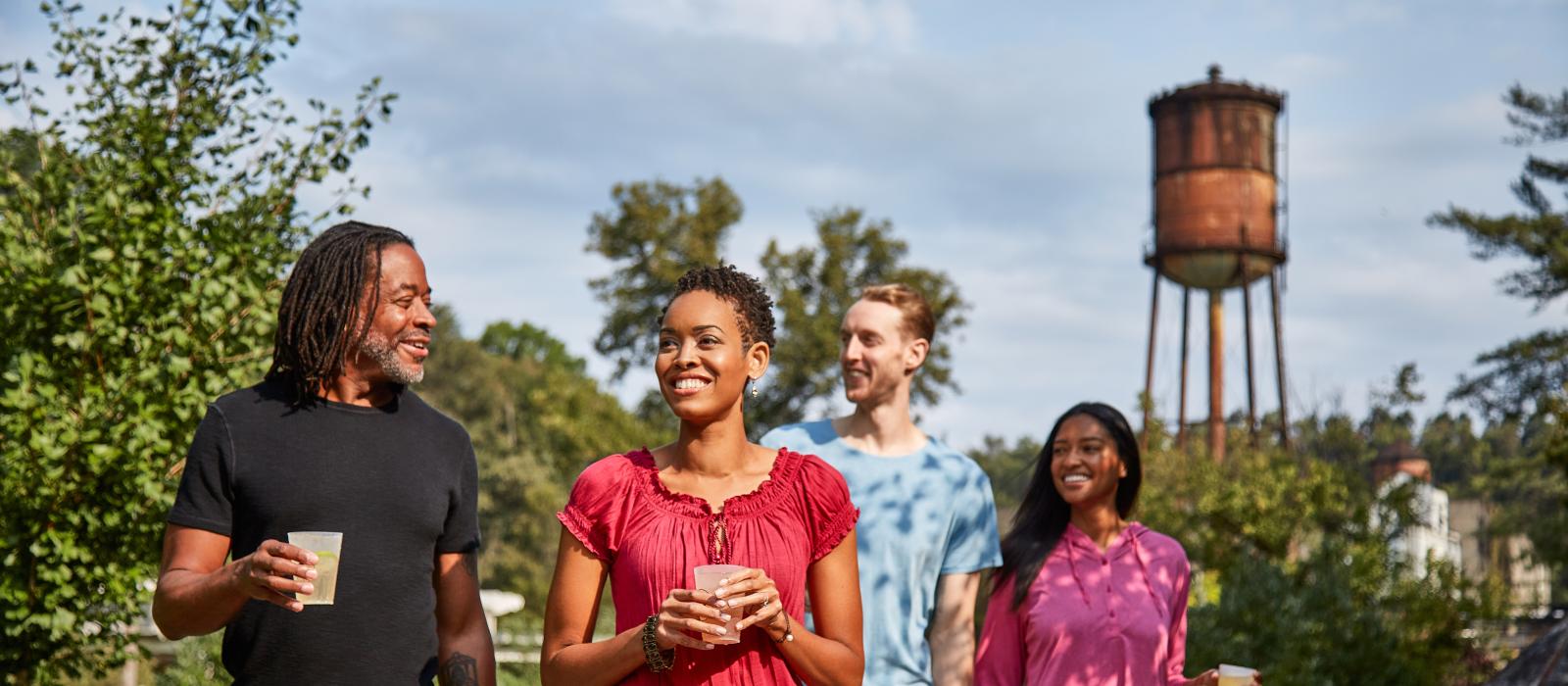 Enjoying craft beverages on the grounds of Castle & Key Distillery in Frankfort, Kentucky