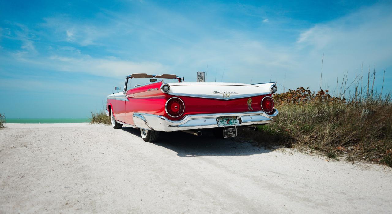 Vintage cars and blue skies on a beautiful day in St. Pete/Clearwater, Florida