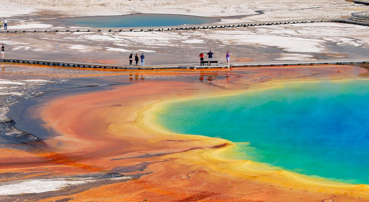 The vibrant hues of Grand Prismatic Spring in Yellowstone National Park, Wyoming