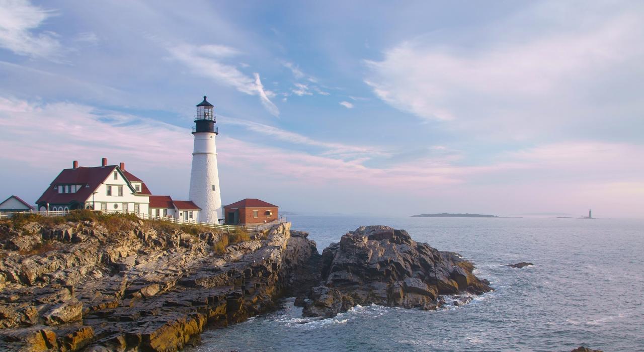 Portland Head Light overlooking Casco Bay in Cape Elizabeth, Maine