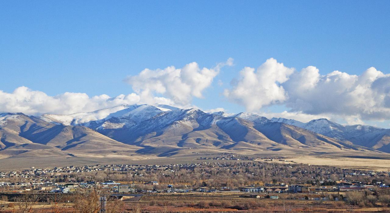An aerial view over a beautiful day in Winnemucca, Nevada