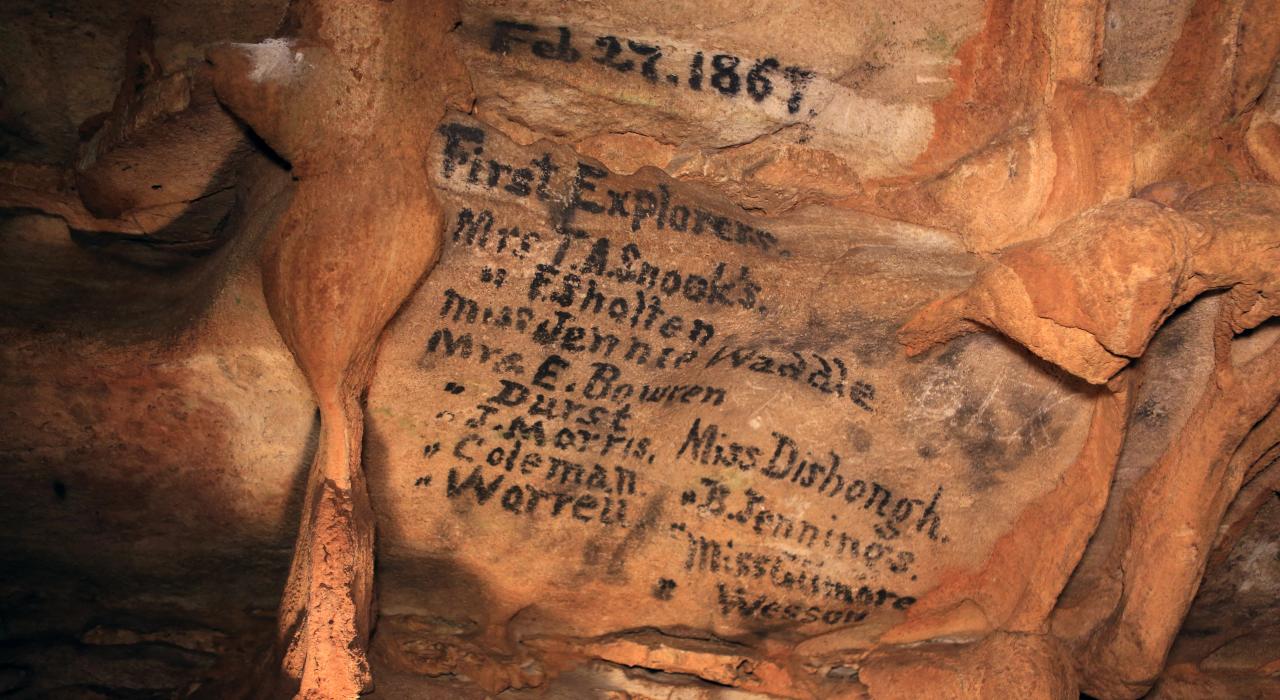 Names of original explorers of Fantastic Caverns in Springfield, Missouri
