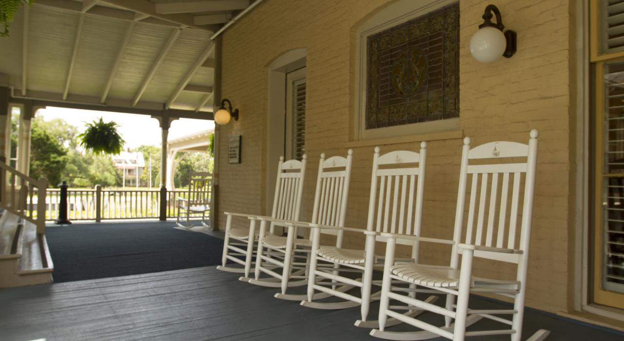Victorian cottage porch at the Jekyll Island Club Hotel in the Golden Isles, Georgia