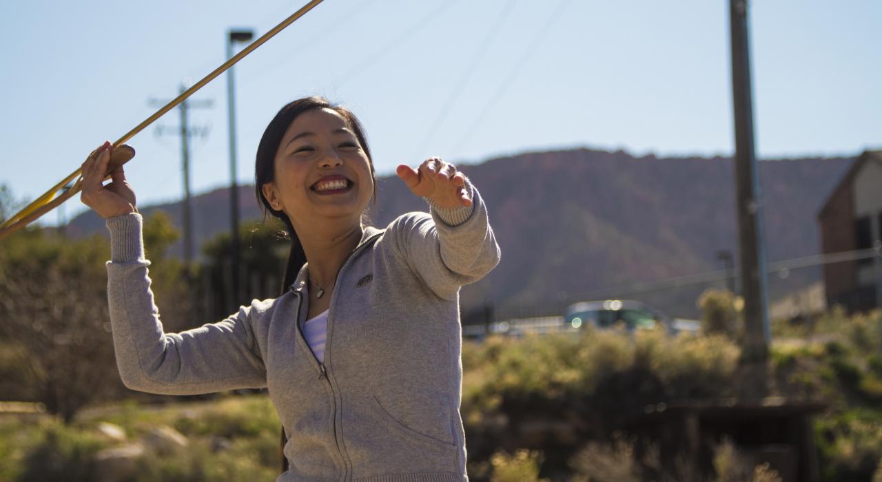 Throwing an arrow in Frontier Homestead State Park, Utah