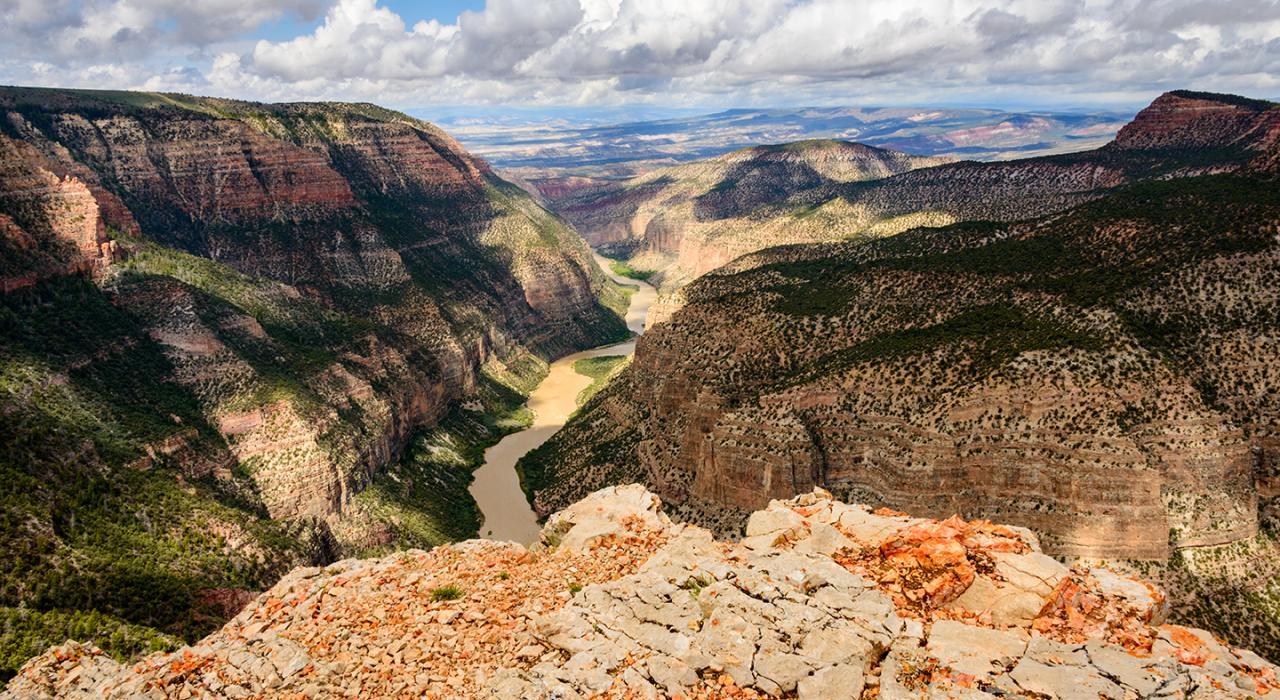 A landscape of mountains and canyons