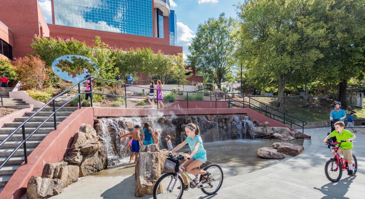 Biking and splashing at Riverfront Park