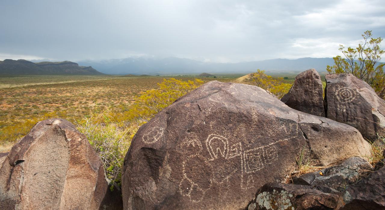 Ancient Native American carvings at Petroglyph National Monument