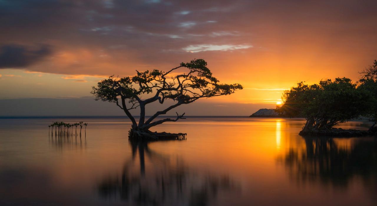 라 관차 해안에 물드는 석양