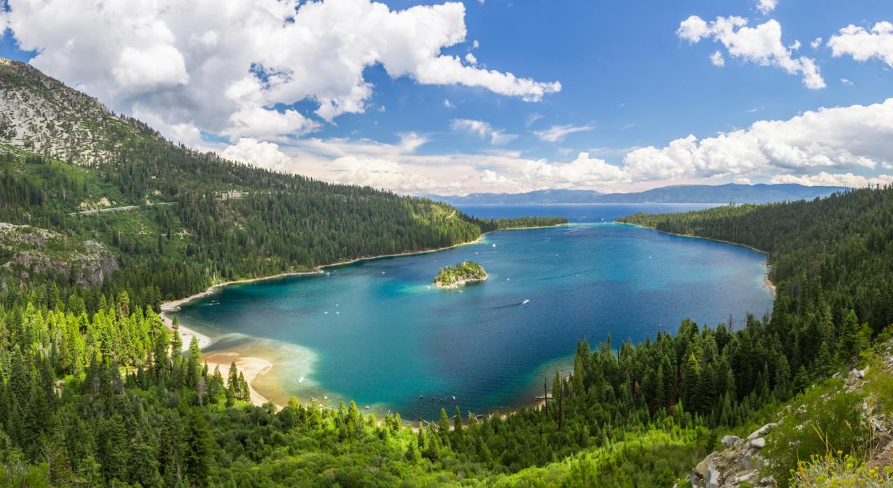 Emerald Bay surrounded by lush forest