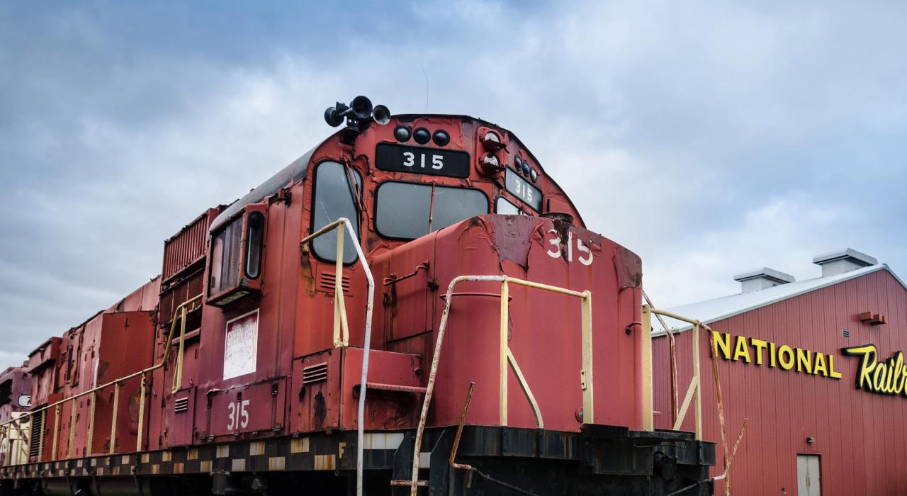 A locomotive outside the National Railroad Museum