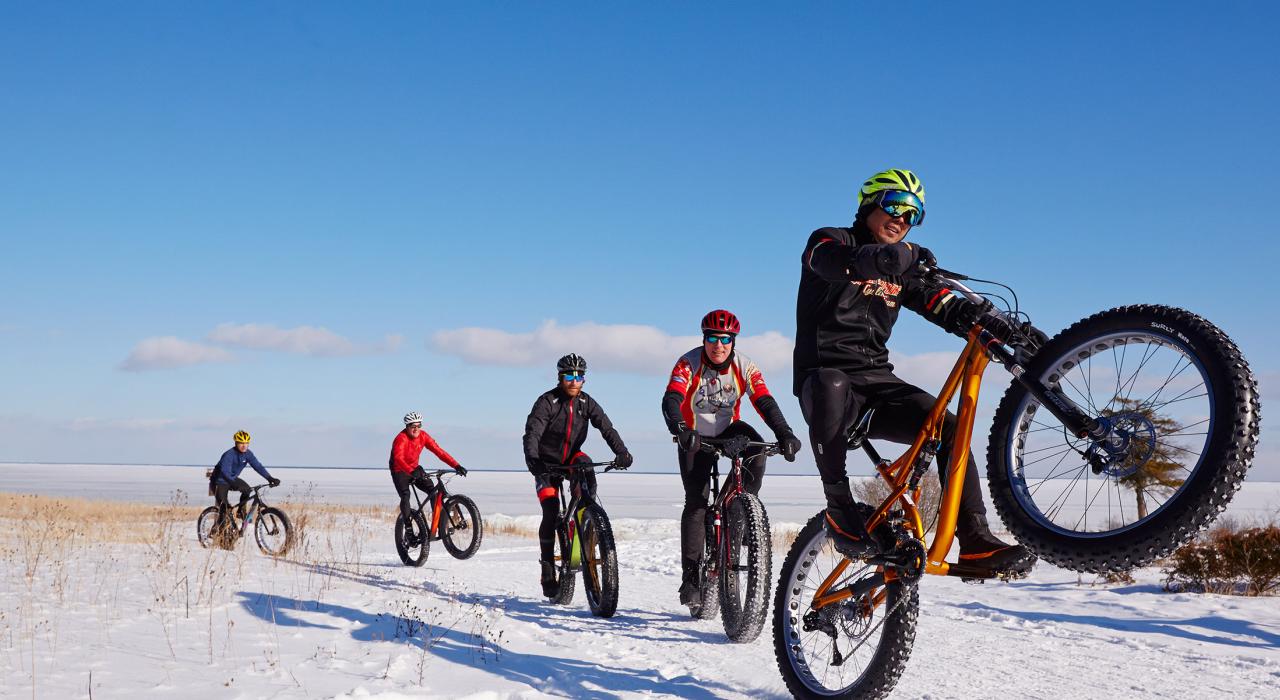 Fatbiking im Schnee im Newport State Park