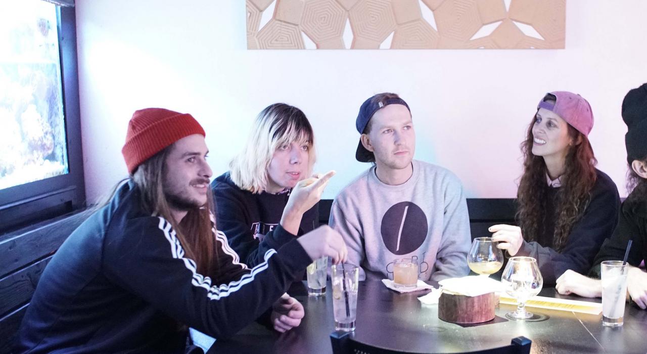 Rock band Reptaliens enjoy a meal out in Portland, Oregon