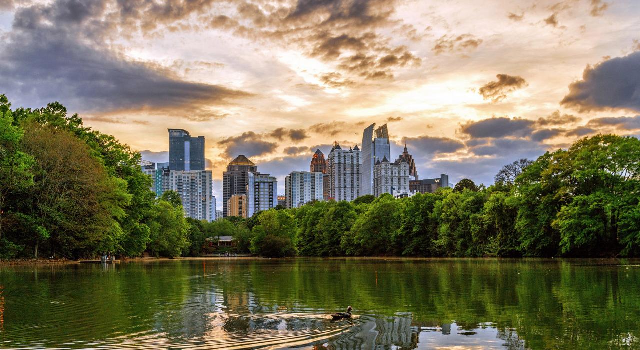 View of Midtown from Lake Clara Meer in Piedmont Park