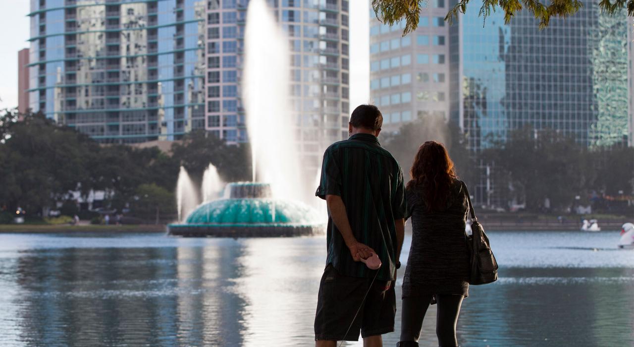 Taking in views of the city at Lake Eola Park