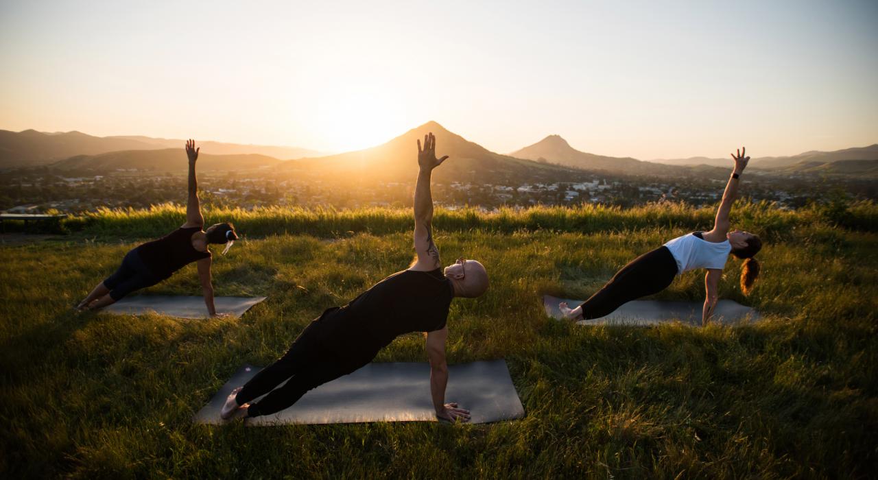 Relaxing yoga session as the sun rises