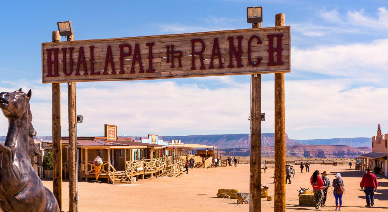 Entrance to the rustic, Old-West style Hualapai Ranch, where visitors can stay and play