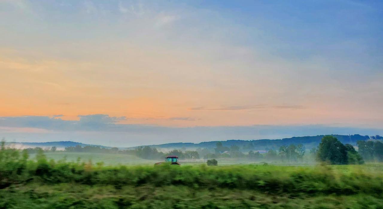 A tranquil morning view of area farmlands