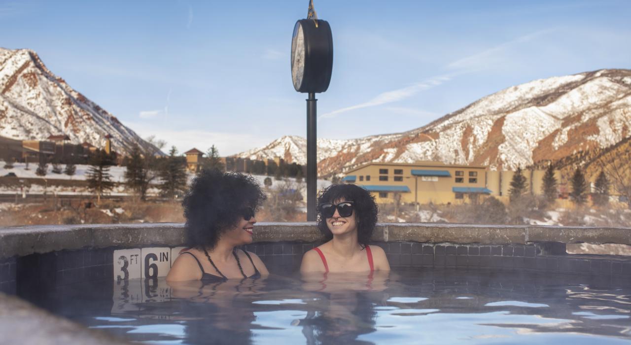 A winter wonderland surrounding Iron Mountain Hot Springs