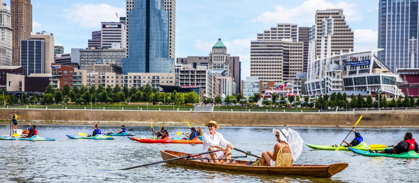 The annual Ohio River Paddlefest celebration in downtown Cincinnati
